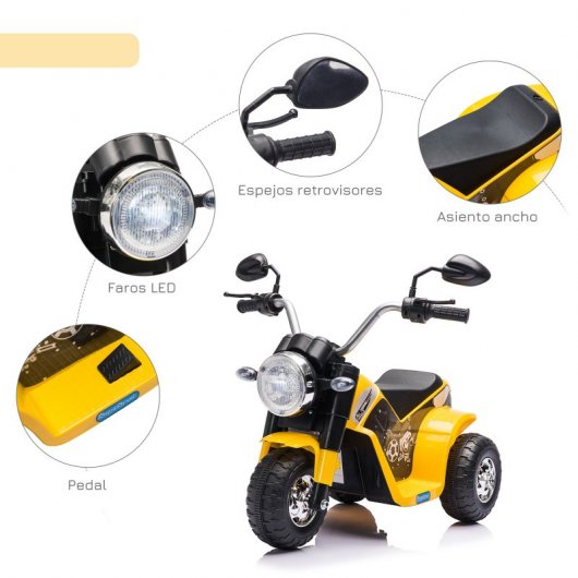 Homcom Moto Eléctrica Tres Ruedas con Bocina Amarilla