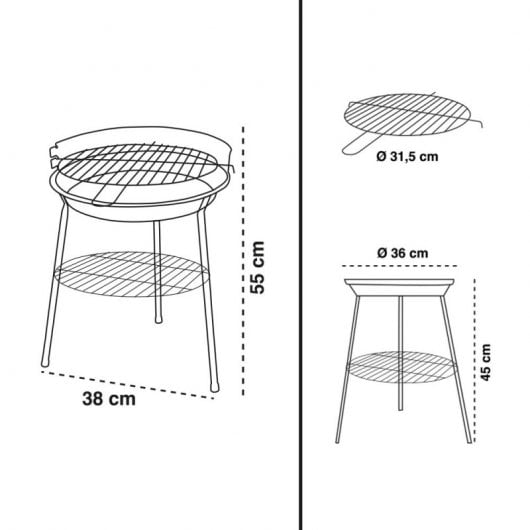 Aktive Sport Barbecue a carbonella da campeggio 36 cm Rosso/Nero