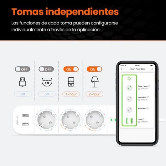 Tenda SP15 Enchufe Inteligente Wi-Fi Smart Power Strip con 3 Zócalos y 2 USB