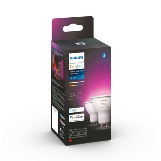 Philips Hue White and Color Ambiance Pack 2 Ampoules LED Connectées GU10 4.3W RVB