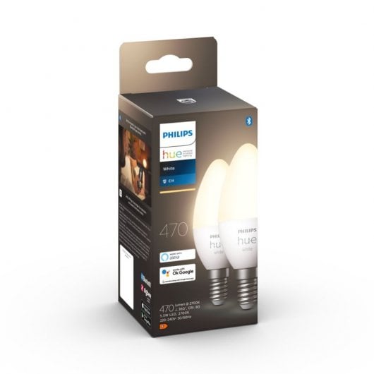 Philips Hue White Confezione da 2 lampadine LED intelligenti a candela E14 5,5 W luce bianca calda