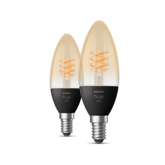 Philips Hue White Pack 2 Ampoules Bougie Filament LED Intelligentes 4.5W E14 Lumière Blanc Chaud