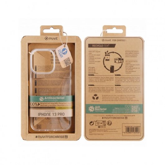 Muvit for Change Funda Recicletek Antibacterias Transparente para iPhone 13 Pro