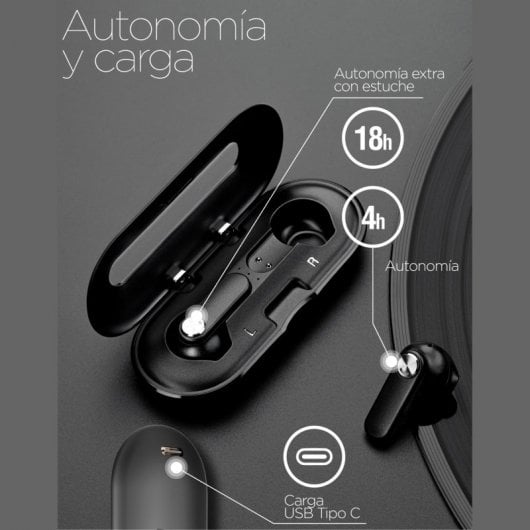 Mobile Tech Leaf Auriculares Sem Fios com Microfone Pretos