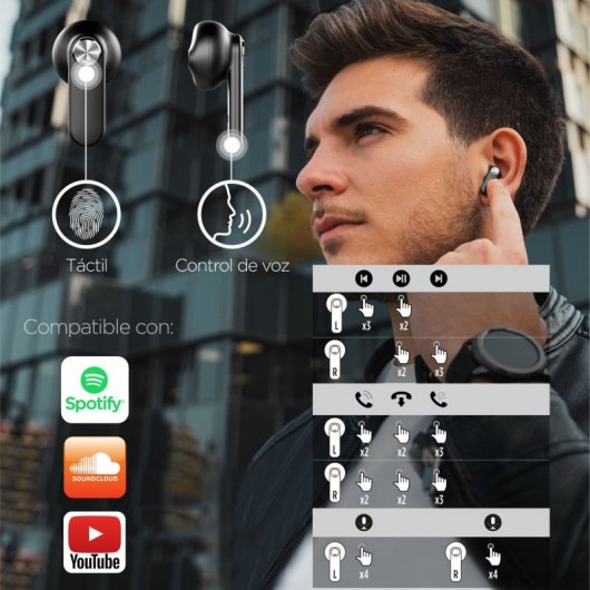 Mobile Tech Leaf Auriculares Sem Fios com Microfone Pretos