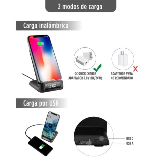 Ksix Cargador Inalámbrico QiCK 5/10/15 W Negro