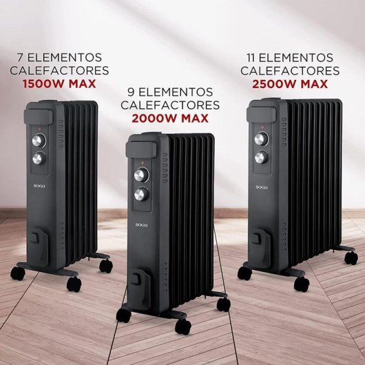 Sogo Radiador de Aceite 11 Elementos Negro