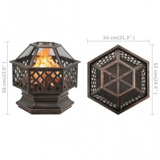 VidaXL Brasero Rústico con Atizador XXL 62x54x56cm Acero
