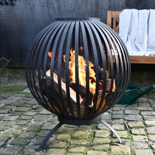 Esschert Design Brasero Esfera Enrejada de Acero al Carbono Negro