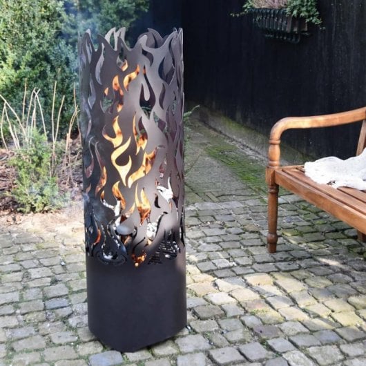 Esschert Design Brasero Flames de Acero al Carbono Negro