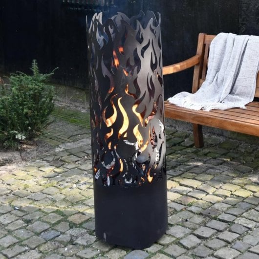 Esschert Design Brasero Flames de Acero al Carbono Negro