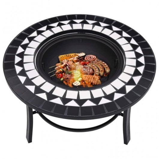 VidaXL Brasero con Mosaico de Cerámica 68cm Negro/Blanco