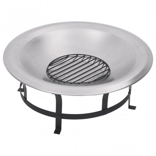 VidaXL Brasero de Exterior con Parrilla 76cm Acero Inoxidable