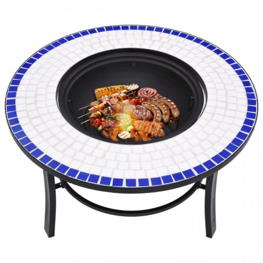 VidaXL Brasero con Mosaico de Cerámica 68cm Azul/Blanco