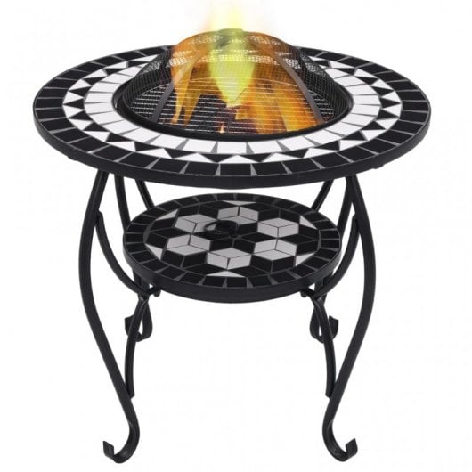 VidaXL Mesita de Mosaico Cerámica  con Brasero 68cm Negro/Blanco