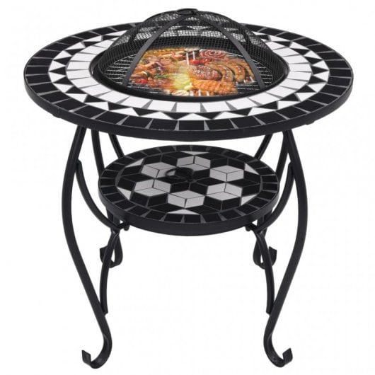 VidaXL Mesita de Mosaico Cerámica  con Brasero 68cm Negro/Blanco