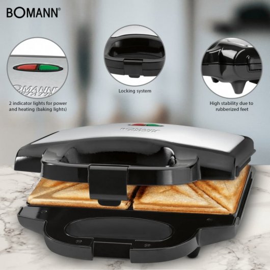 Bomann ST 1372 CB Sandwichera 750W Negro/Plata