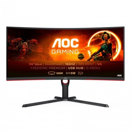 AOC G3 CU34G3S/BK 34" LED WQHD 165Hz G-Sync Compatible Curva