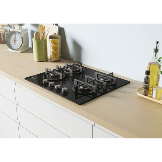 Candy CVG6B Gaskochfeld, 4 Kochzonen, 60 cm, schwarzes Glas