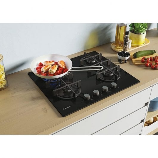 Candy CVG6B Gaskochfeld, 4 Kochzonen, 60 cm, schwarzes Glas