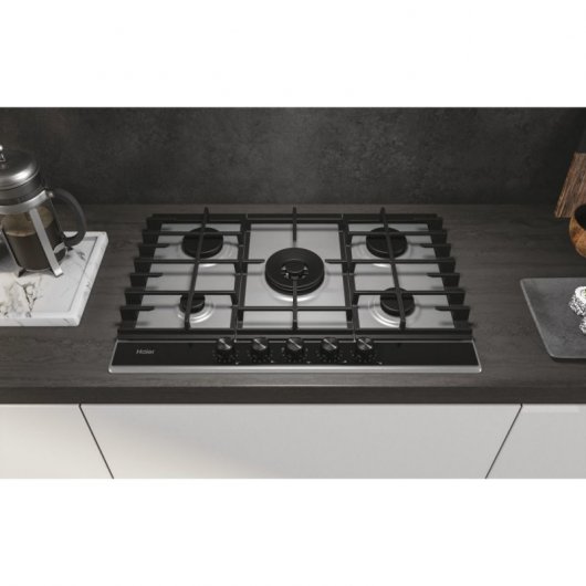 Haier Series 4 HAHG7W5XH Stainless steel Da incasso 74.5 cm Gas 5 Fornello(i)