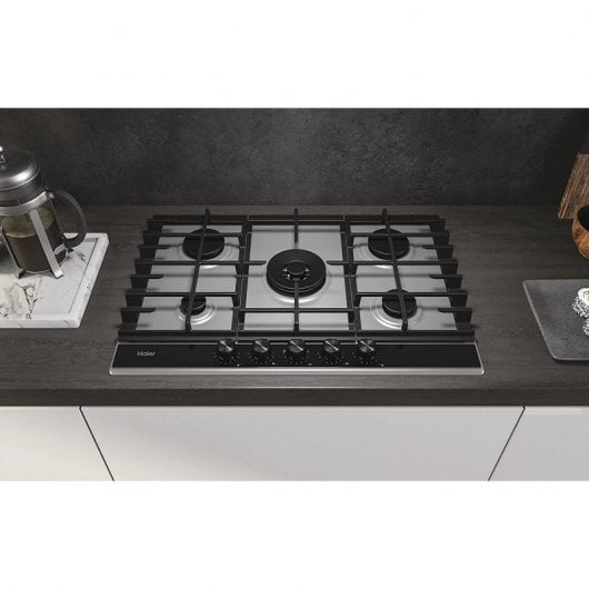 Haier Series 4 HAHG7W5XH Stainless steel Da incasso 74.5 cm Gas 5 Fornello(i)