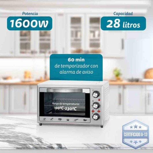 Horno Sobremesa Grunkel HR-28SILVER 28L 49cm Convección 1600W Plata