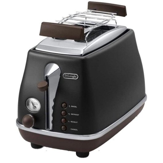 Grille-pain vintage DeLonghi CTOV 2103 2 fentes 900 W 6 niveaux Réchauffage Décongélation Noir