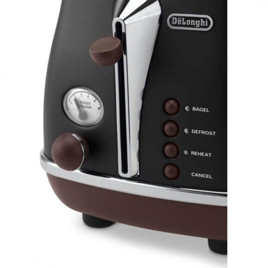 Grille-pain vintage DeLonghi CTOV 2103 2 fentes 900 W 6 niveaux Réchauffage Décongélation Noir