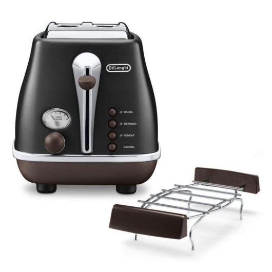 Grille-pain vintage DeLonghi CTOV 2103 2 fentes 900 W 6 niveaux Réchauffage Décongélation Noir
