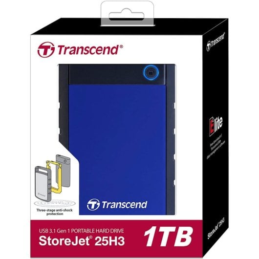 Transcend 1TB StoreJet 25H3 Externe Festplatte 5400 RPM 2.5" Micro-USB B 3.2 Gen 1 (3.1 Gen 1) Schwarz, Blau