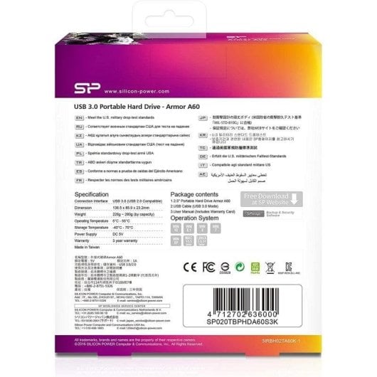 Disco Duro Silicon Power Armor A60 2TB HDD USB 3.2 Gen 1 Antishock IPX4
