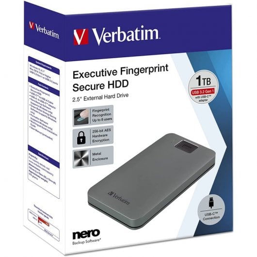Verbatim Executive Fingerprint Secure 1 TB USB-C Silber