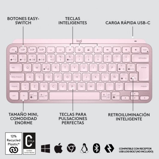 Logitech MX Keys Mini tastiera wireless Bluetooth rosa