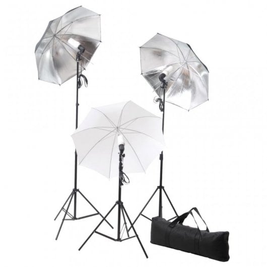 vidaXL Kit de Iluminação de Estúdio 3 Focos + Guarda-chuva