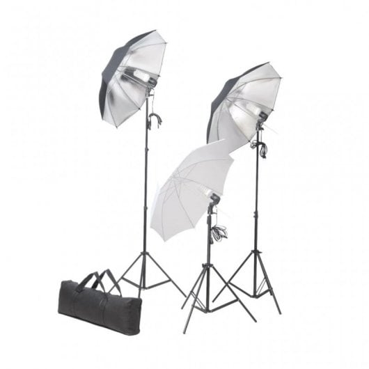 vidaXL Kit de Iluminação de Estúdio 3 Focos + Guarda-chuva