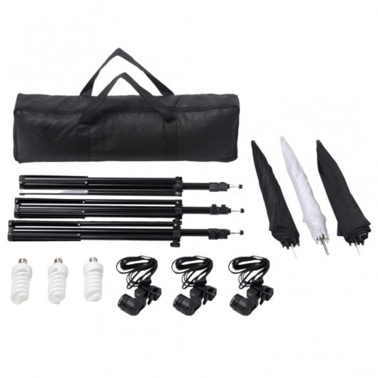 vidaXL Kit de Iluminação de Estúdio 3 Focos + Guarda-chuva