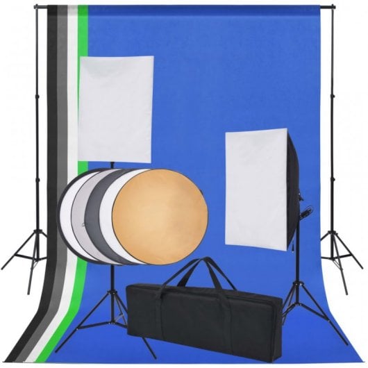 vidaXL Kit Studio Photo 2 projecteurs + 5 arrière-plans + accessoires