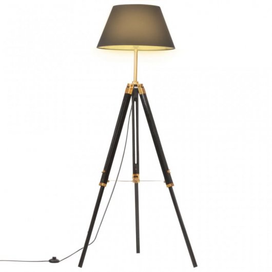 vidaXL Lampe trépied en bois de teck massif Noir et doré 141 cm