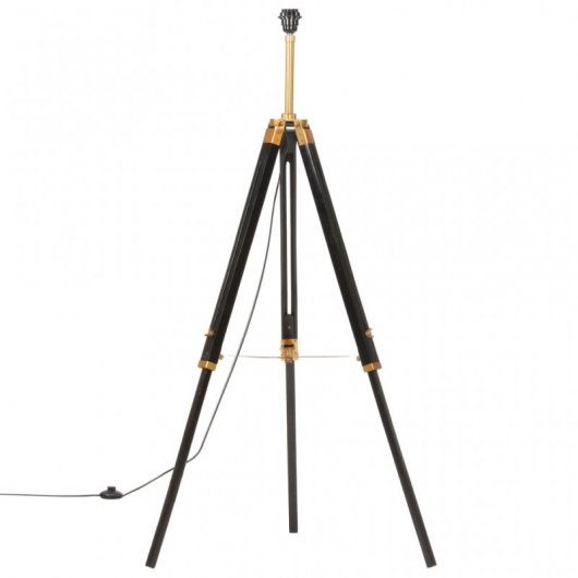 vidaXL Lampe trépied en bois de teck massif Noir et doré 141 cm
