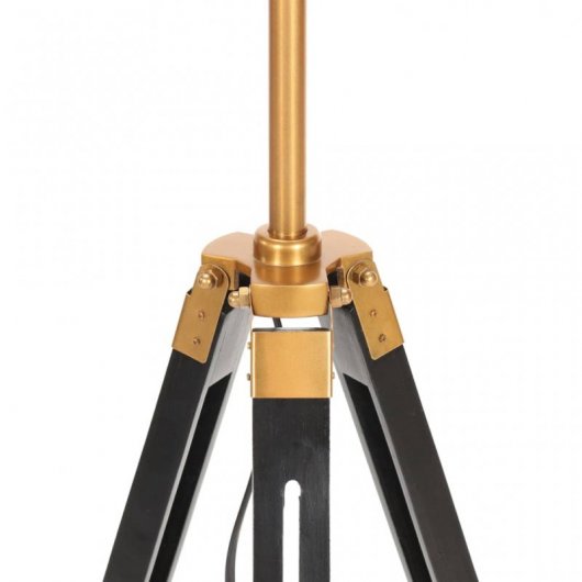 vidaXL Lampe trépied en bois de teck massif Noir et doré 141 cm
