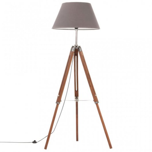vidaXL Lámpara de trípode madera maciza de teca marrón y gris 141 cm