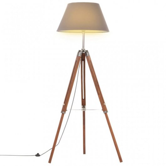 vidaXL Lámpara de trípode madera maciza de teca marrón y gris 141 cm