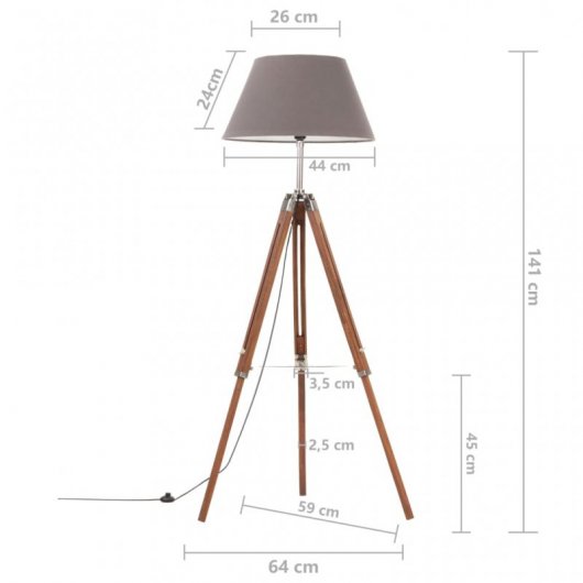 vidaXL Lámpara de trípode madera maciza de teca marrón y gris 141 cm