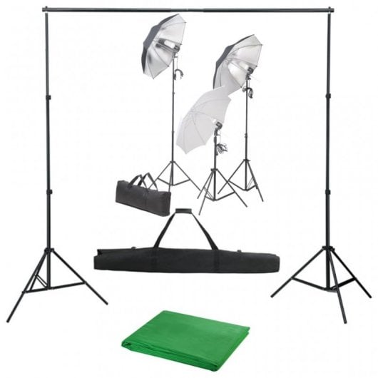 vidaXL Kit de Estúdio Fotográfico 3 Focos + Fundo + Acessórios