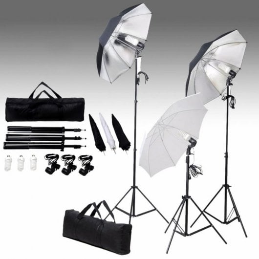 vidaXL Kit de Estúdio Fotográfico 3 Focos + Fundo + Acessórios