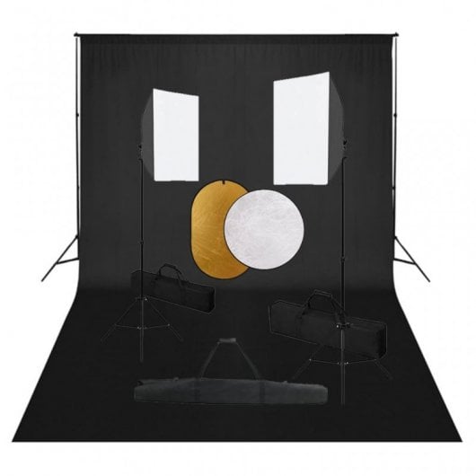 vidaXL Kit Studio Photo 2 Spots + Fond + Réflecteur