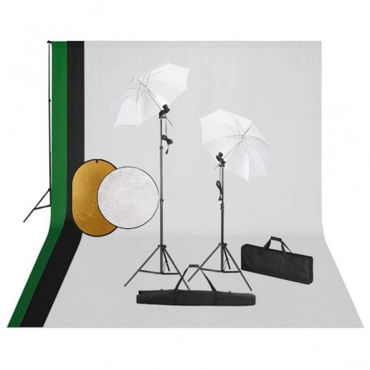 vidaXL Kit Studio Photo 2 projecteurs + 3 arrière-plans + réflecteur