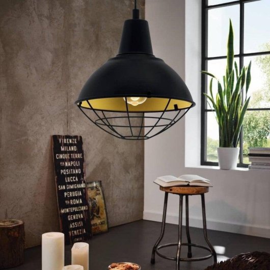 Hängeleuchte Eglo Cannington E27 Schwarz Gold Stahl 150x30,5cm