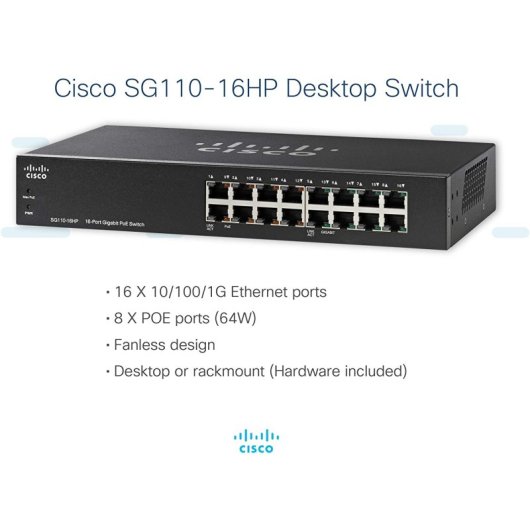 Cisco SG110-16HP Switch 16 Puertos PoE Gigabit